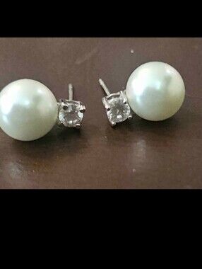 Classic White Pearl and Silver CZ Stud Earrings